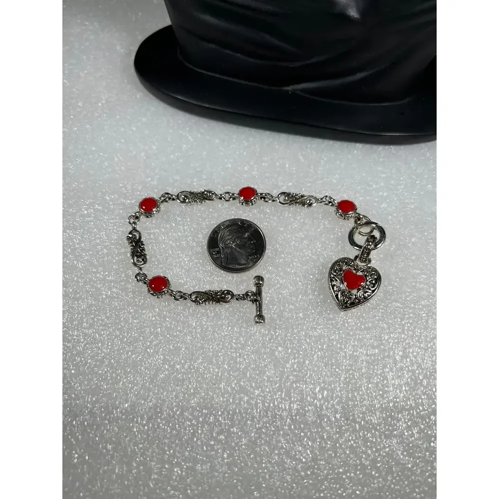 Retro Red Vintage Scroll Heart Toggle Bracelet NWOT Deadstock Costume Fashion